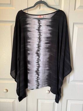 # NWOT Quacker Factory 2X Poncho-style Sheer Chiffon Top w/Rhinestone Accents